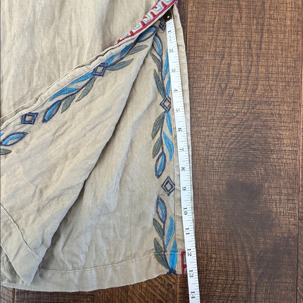 Johnny Was JW Los Angeles Side Slit Linen Embroidered Pants - Picture 5 of 9